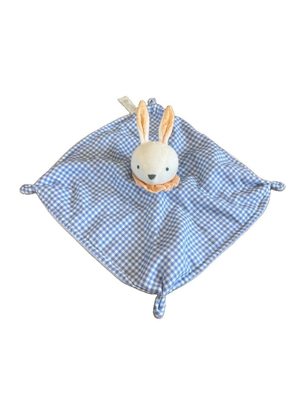 Cloud Island Bunny Security blanket lovey 15" x 15" Blue Gingham Knot Corners